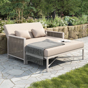 Outdoor Daybed with Adjustable Backrest and Retractable Footrest, Khaki and Beige