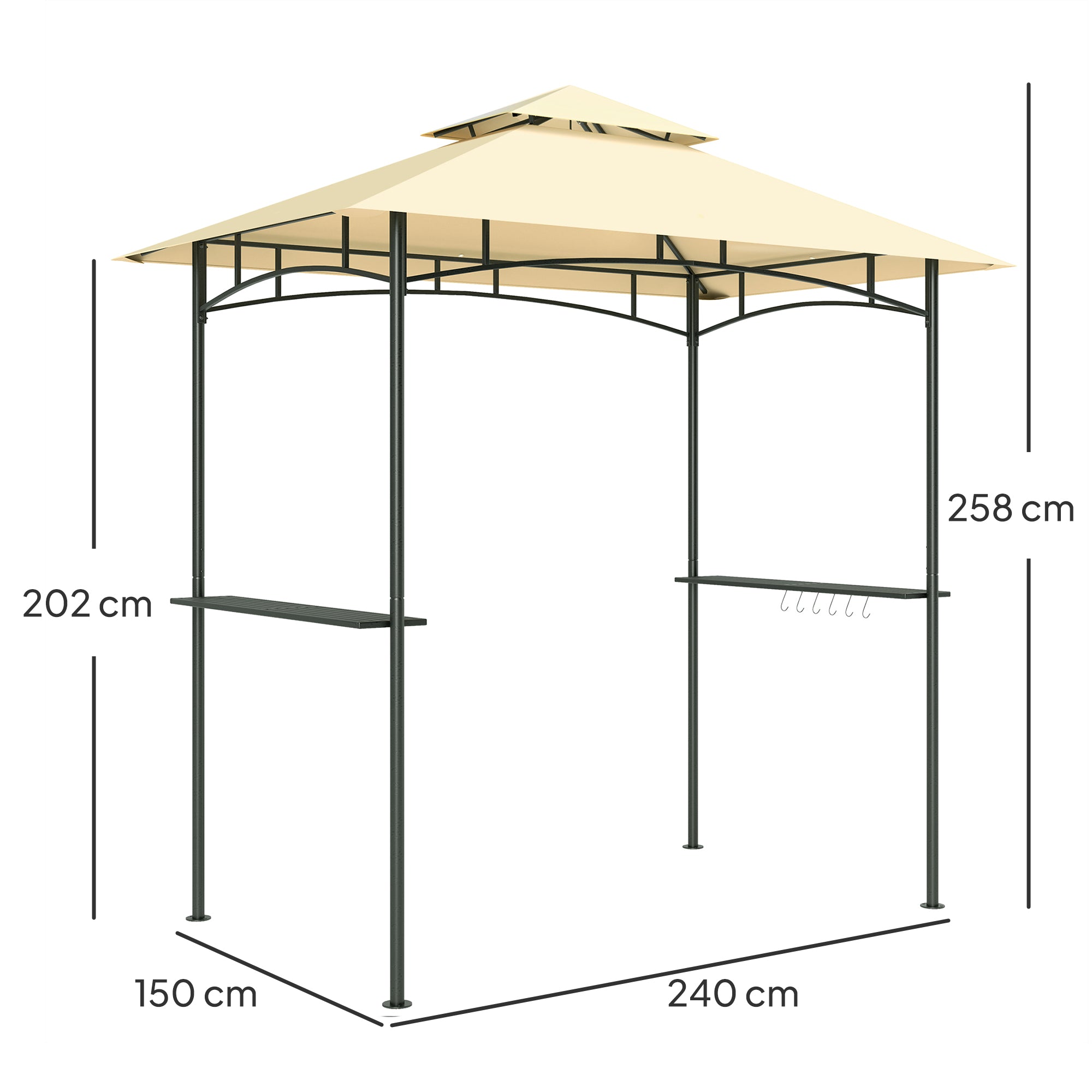 BBQ Pavilion, LED Double-layer Roof Side Shelves, Beige