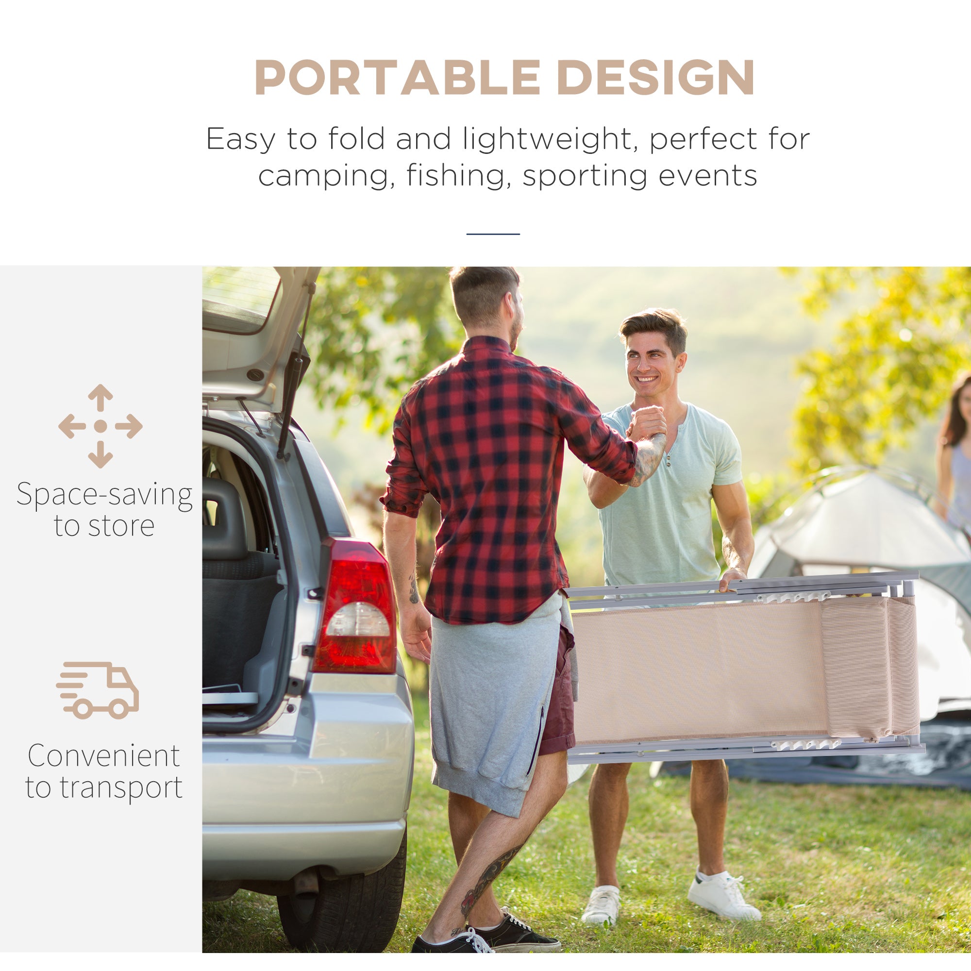 Set of 2 Folding Deck Chairs, Aluminum Frame Lounger, Beige