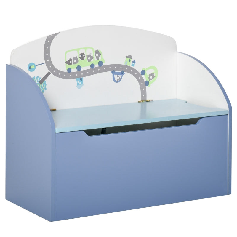 Kids Toy Box Storage Chest Bench with Safety Hinge, Wooden Blue