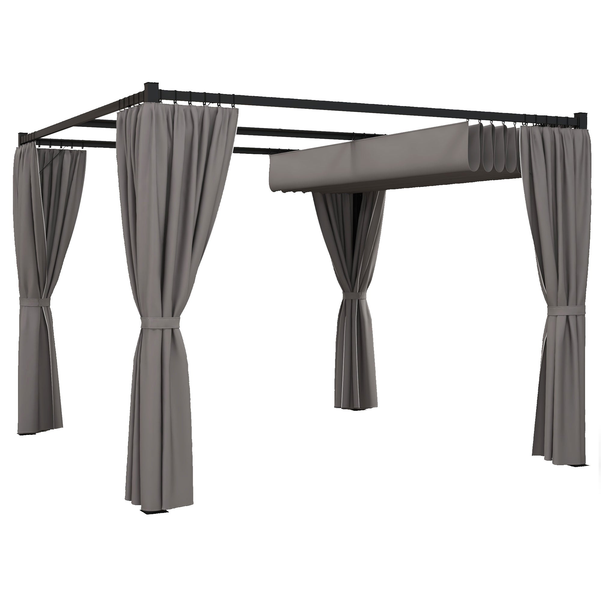 3 x 3m Moving Canopy Pergola with Curtains, Metal Grey