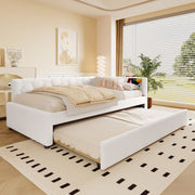 Daybed Sofa Bed 90x200cm Pull-Out Bed Lamp USB/Type-C - Fleece Imitation White