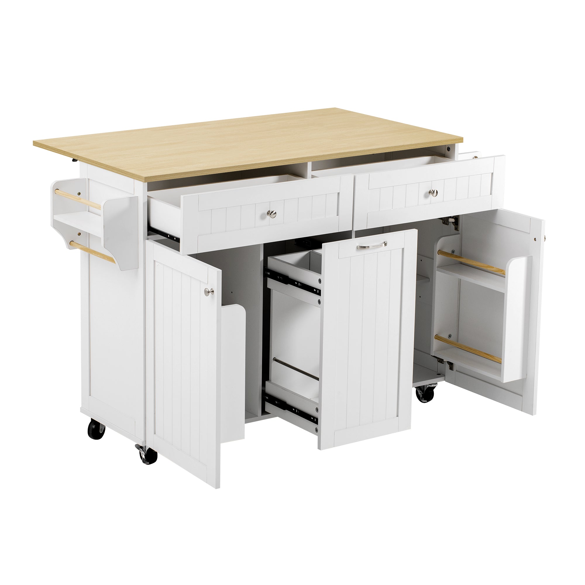 Kitchen Island Mobile Extendable Dining Area Drawers - White