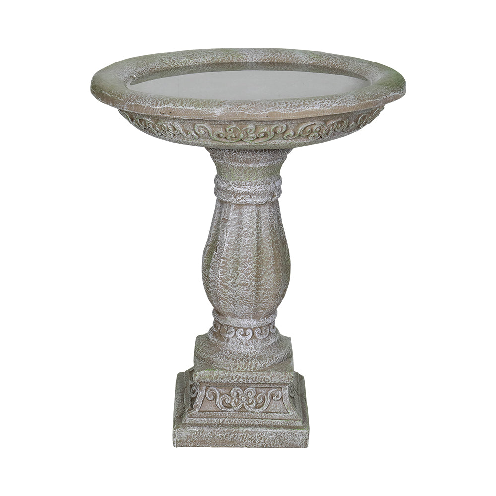 Concrete birdbath fountain 60.5 cm high x 51 cm diameter with carved base