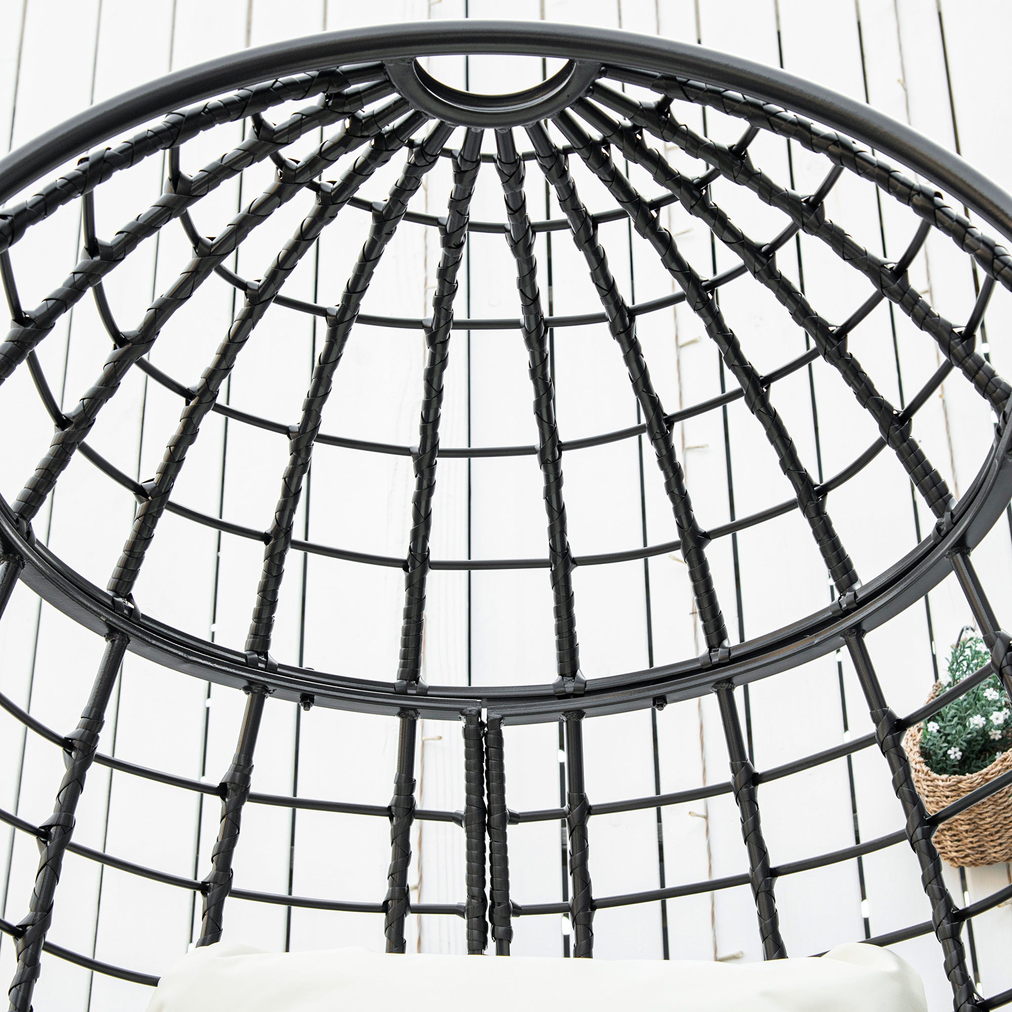 360° Swivel Egg Chair Rattan Garden Patio Chair with Cushion Black