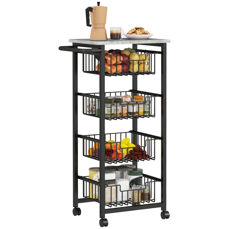 Four Basket Mobile Kitchen Island with Brakes, Grey/Black