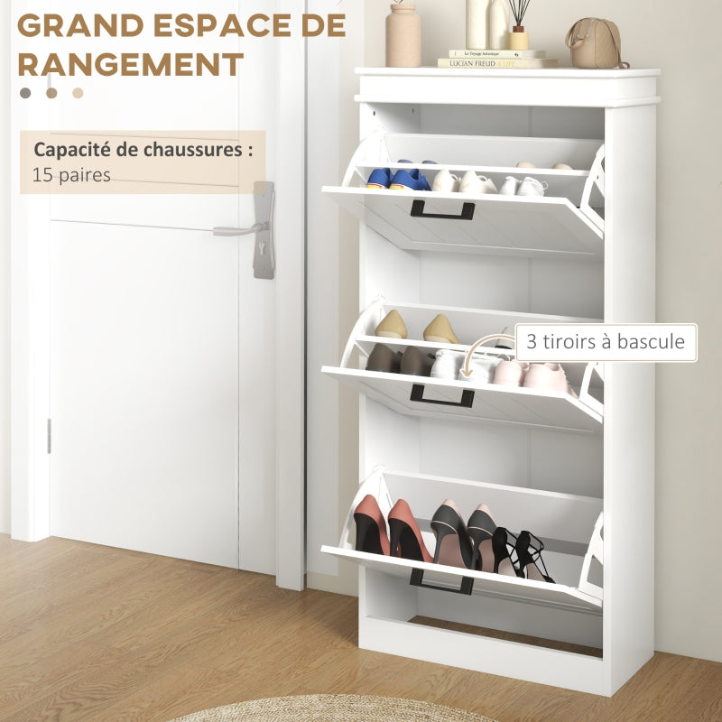 Shoe Storage Cabinet, Three-Drawer 15-Pair Minimalistic, White MDF