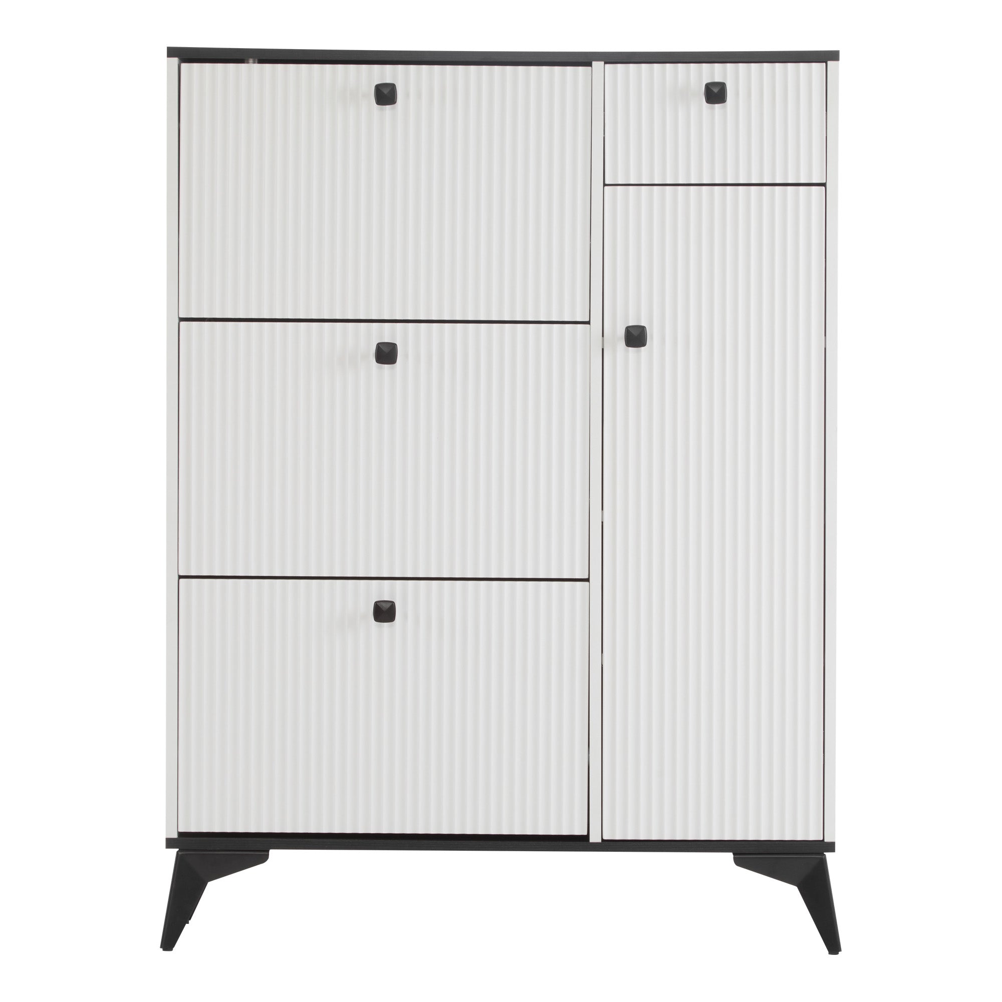 Shoe cabinet with 3 flaps, 1 drawer, 1 door, white