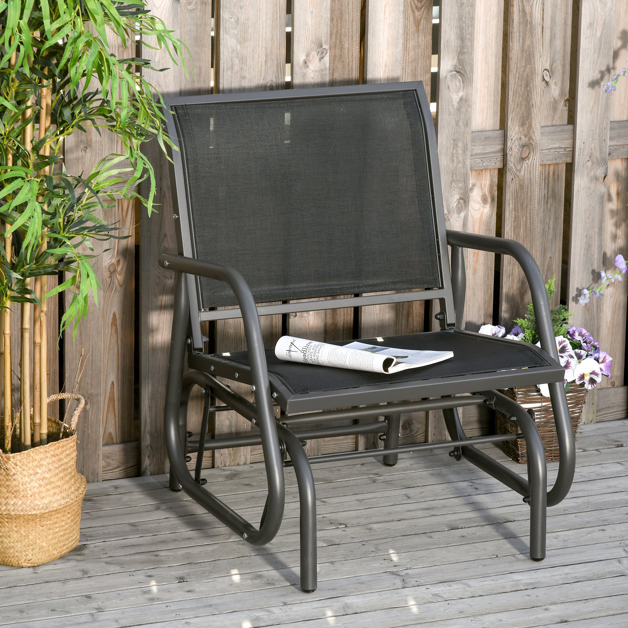 Outdoor Garden Glider Chair Single Armchair Swing Seater Mesh Fabric Dark Grey