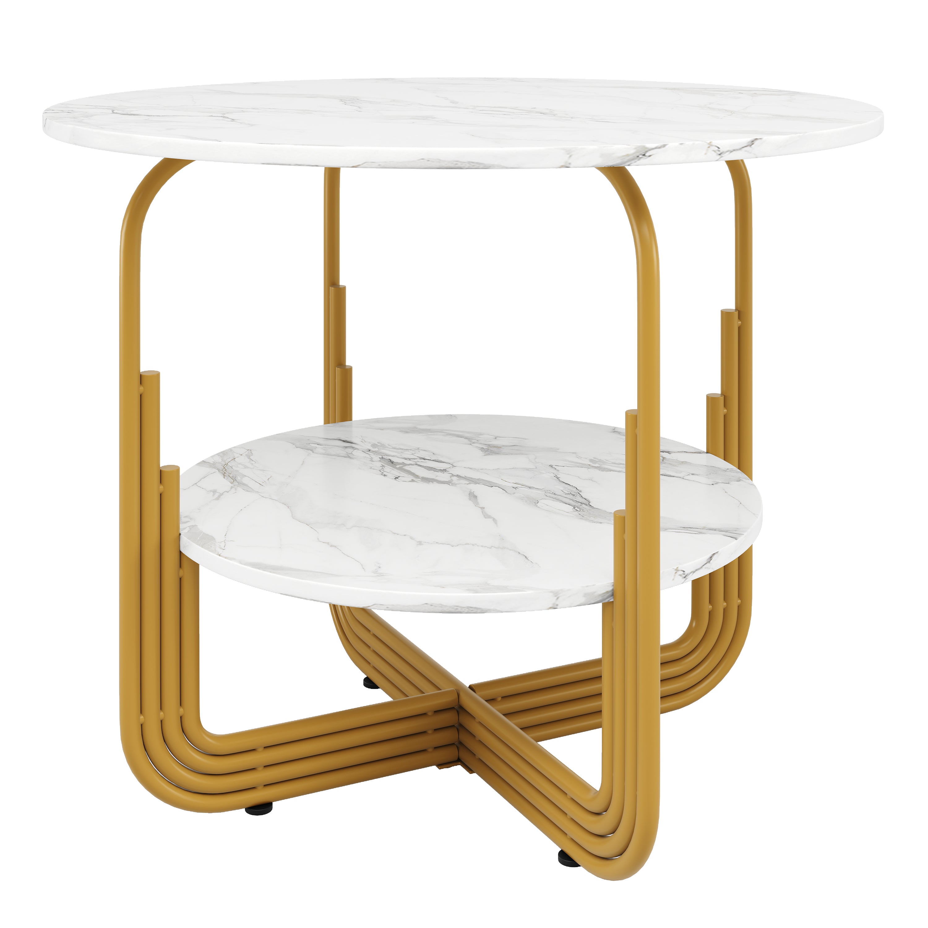 Dining Table Set, 5-Piece Round with 4 Chairs, 80cm, Gold Metal Legs, MDF Marble, Grey