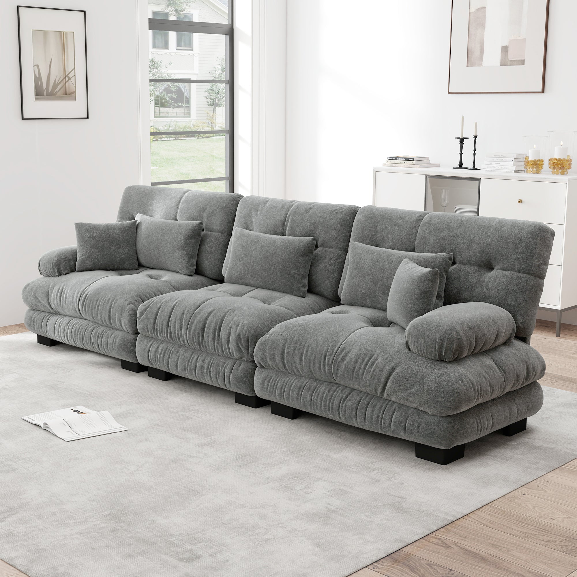 3-Seater Modular Corner Sofa, Deep Seat Sofa Bed, Chenille Grey