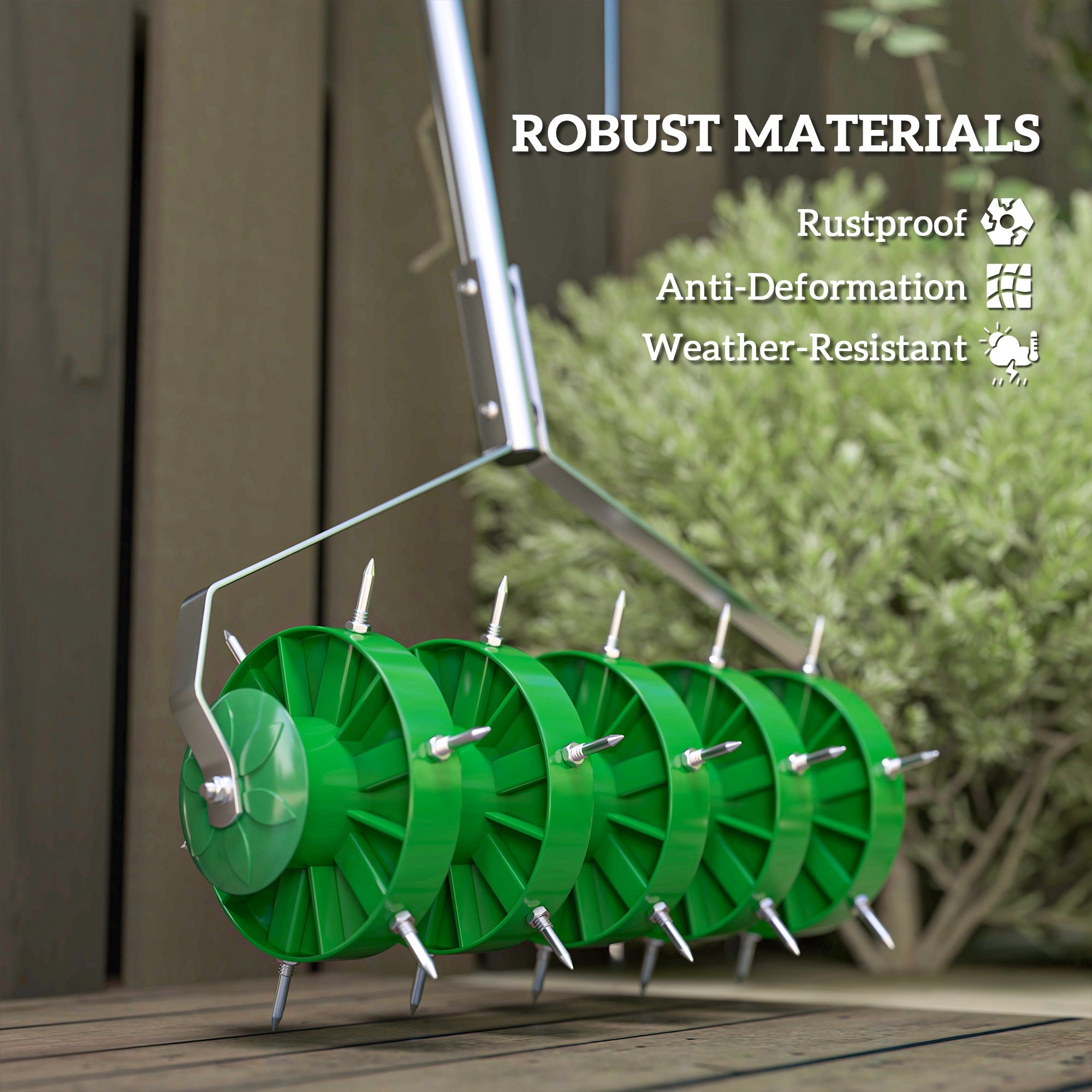 Rolling Lawn Aerator, Manual Grass Spike Roller Heavy Duty, Dark Green