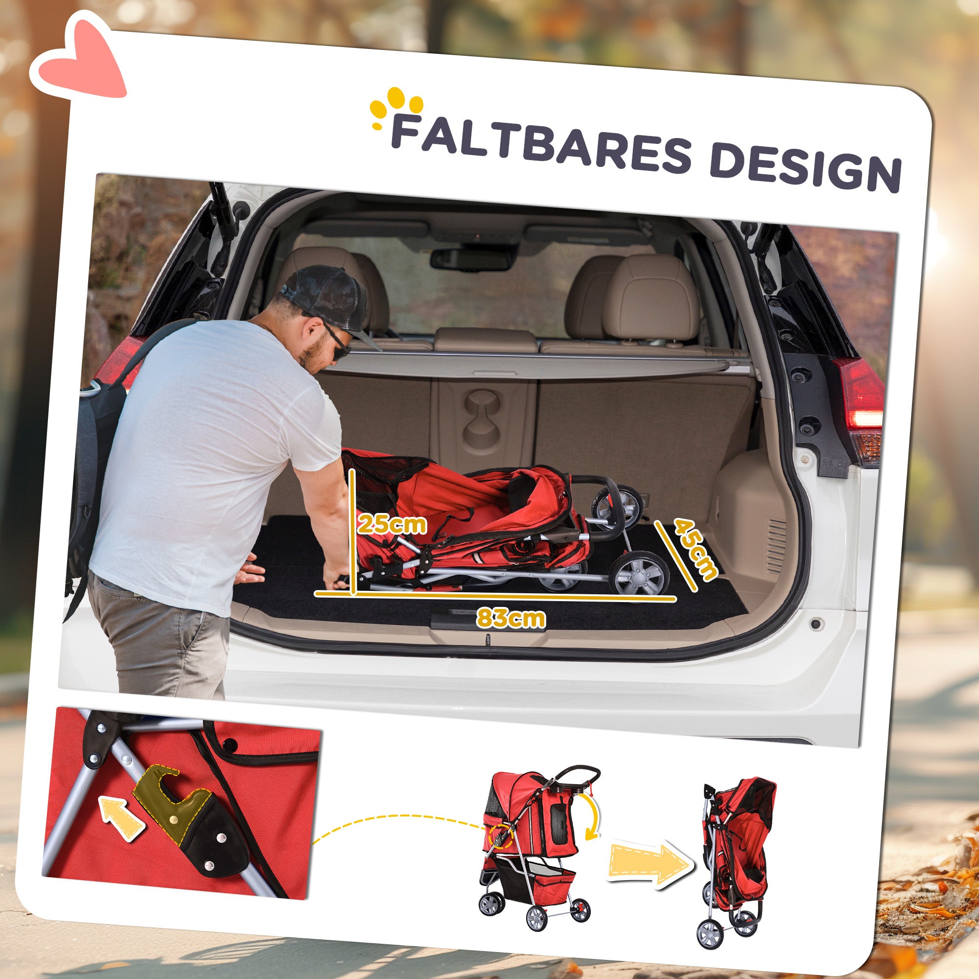 Dog Stroller, Lightweight & Foldable, Red