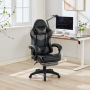 Gaming Chair Ergonomic Racing Design High-Back Adjustable Footrest & Lumbar Support Leather - Black & Grey
