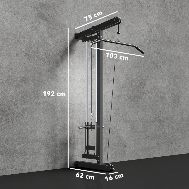 Rowing Machine, Wall-Mounted Cable Fitness Equipment for Home Gym, Black Steel