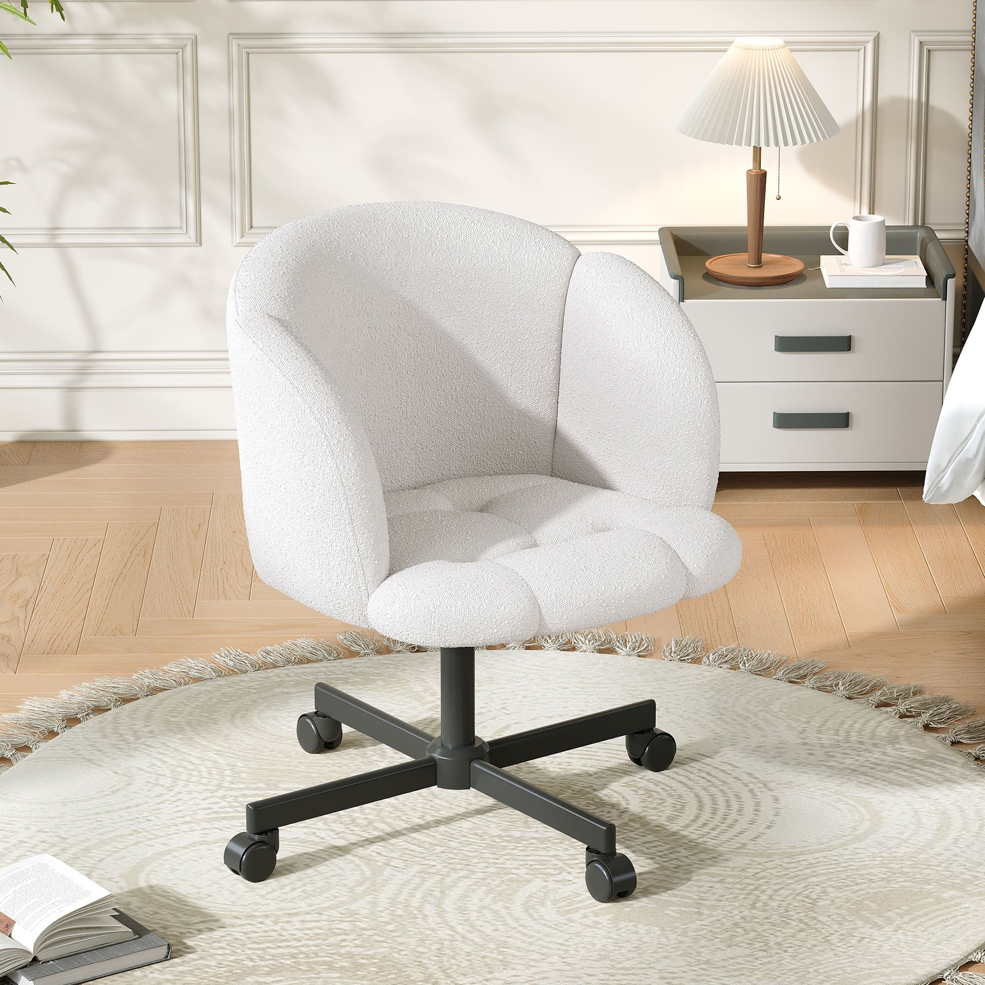 Swivel Desk Chair 360° Swivel Adjustable Height Teddy Beige