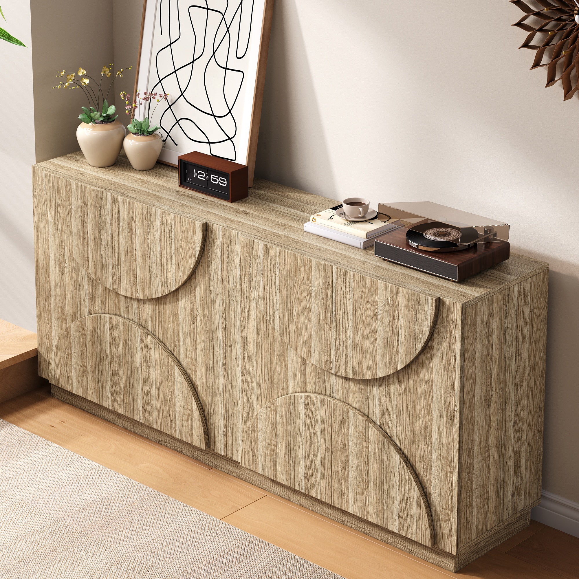 Sideboard with Shelves, Rebounder, Natural Wood