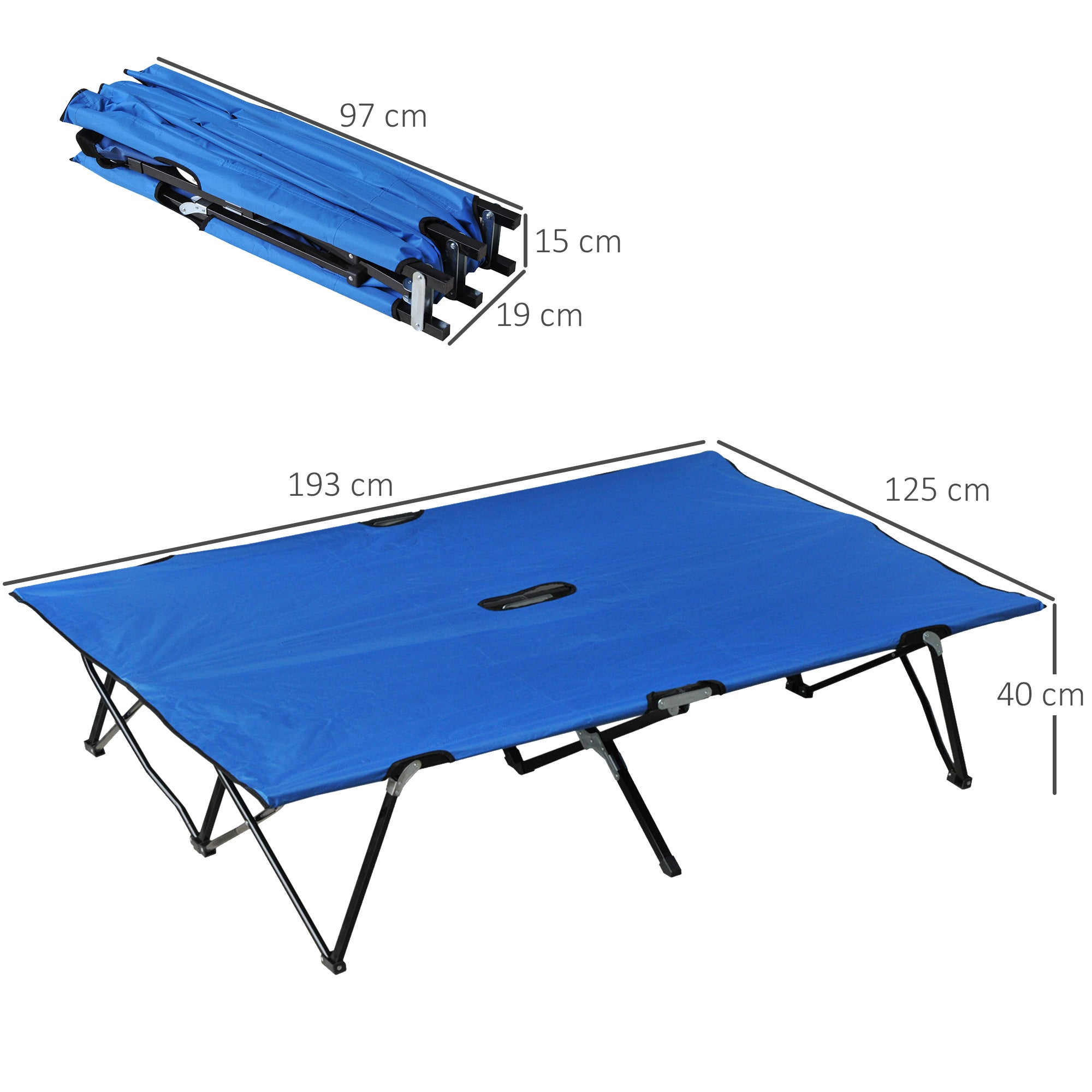 Folding Camping Bed, 2 Person with Carry Bag, 136 kg, Steel Oxford, Blue and Black