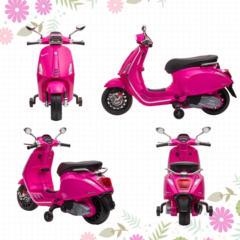 Vespa 12V Licensed Kids Electric Motorbike with Music, Headlights, FM Radio - Pink