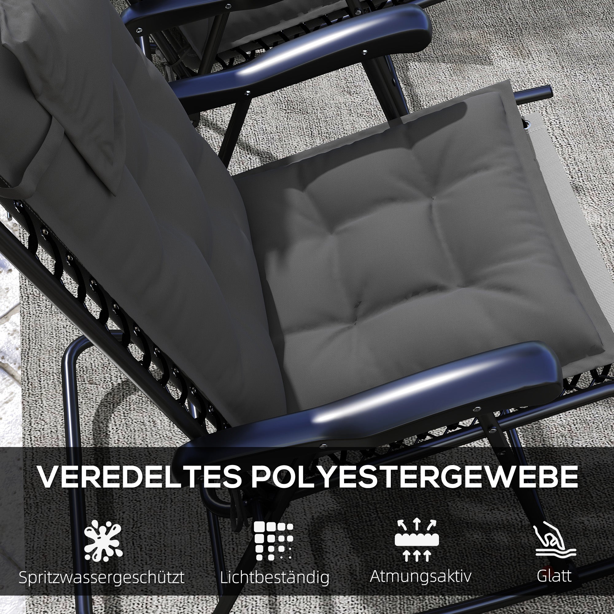 Cushions for Sun Loungers, Set of 2 Water-Repellent 50x116x5 cm, Dark Grey