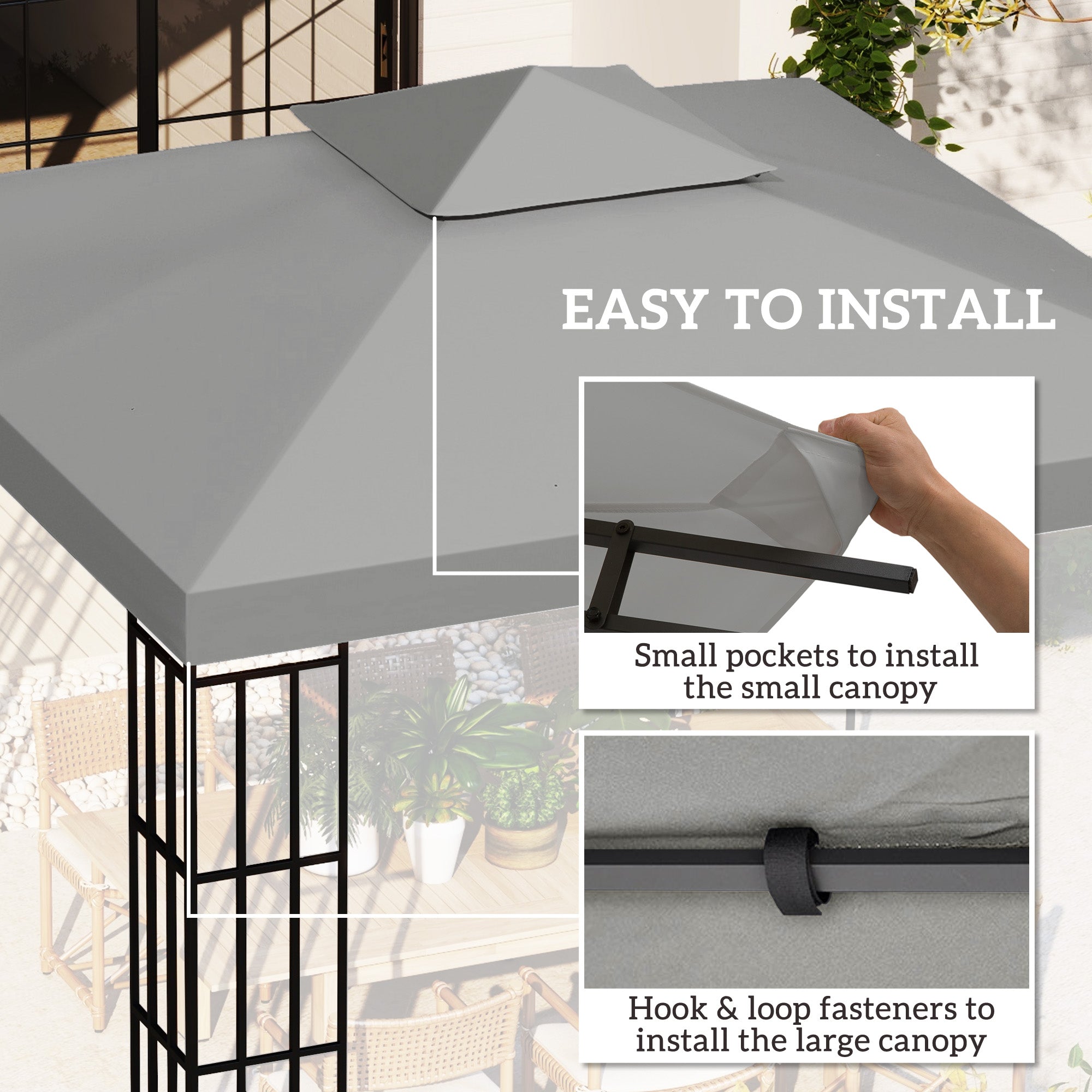 Gazebo Top Cover Replacement, 3m Double Tier Canopy Pavilion Roof, Light Grey
