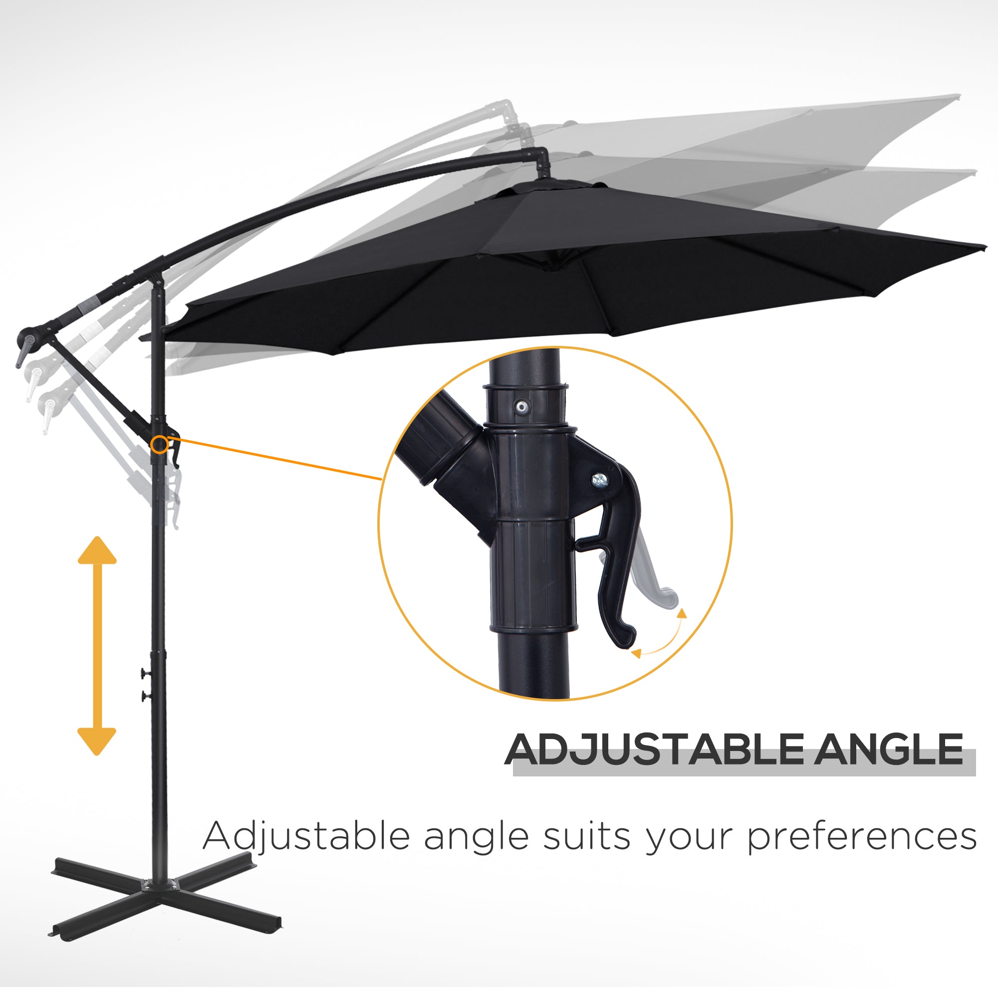2.45m Cantilever Parasol, Heavy Duty Waterproof Garden Umbrella, Black