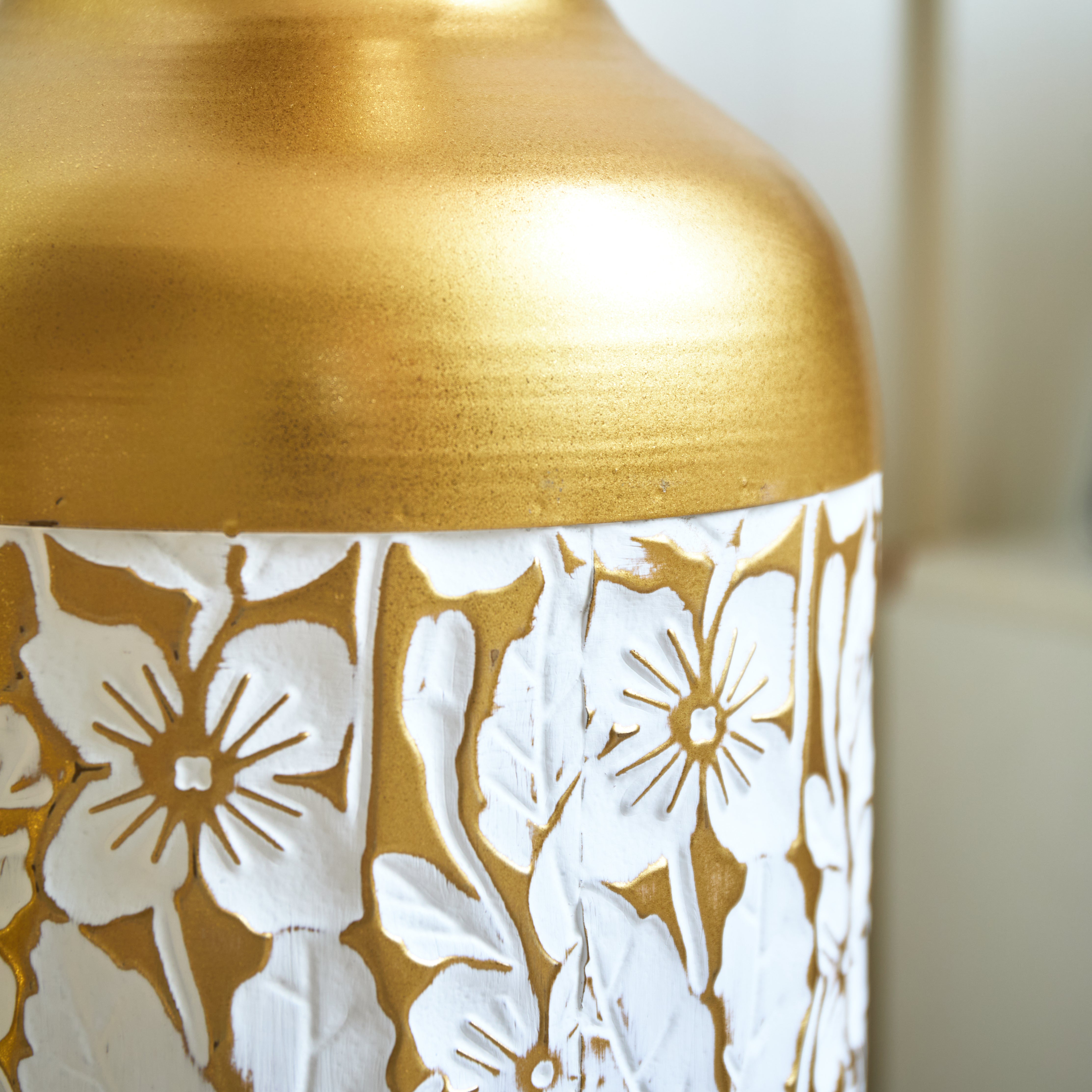 Floor Vase Set 3 Retro 83/65/50cm High White Gold Metal