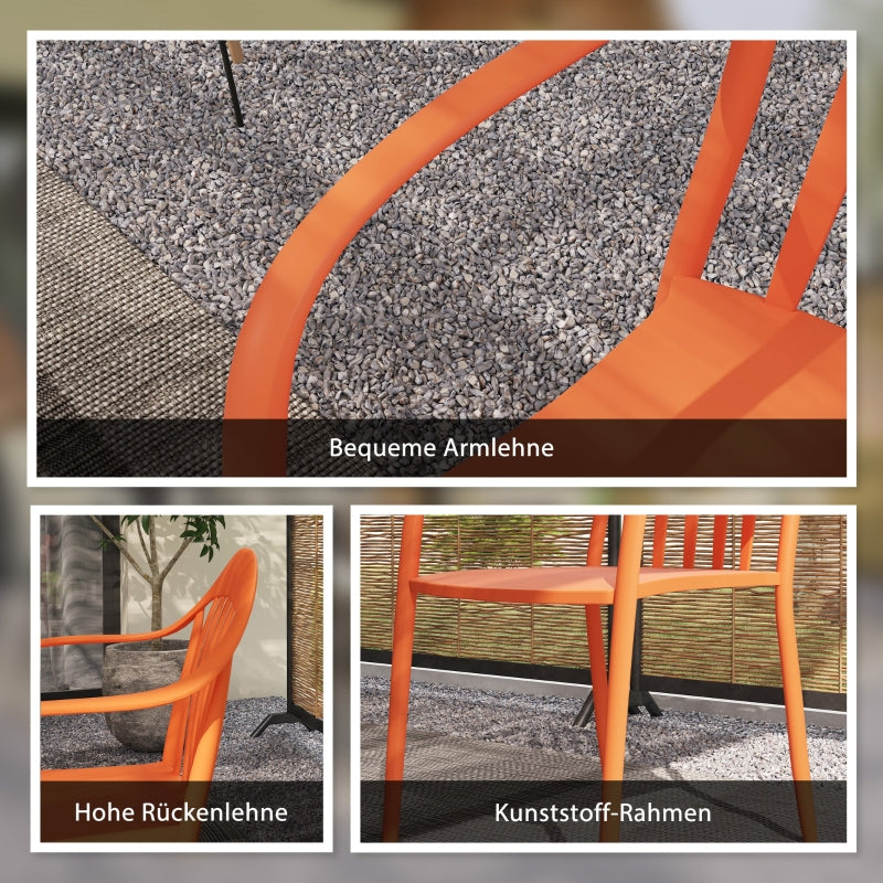 Garden Chairs Set of 4, Stackable Armchair 120 kg Support, Plastic Red