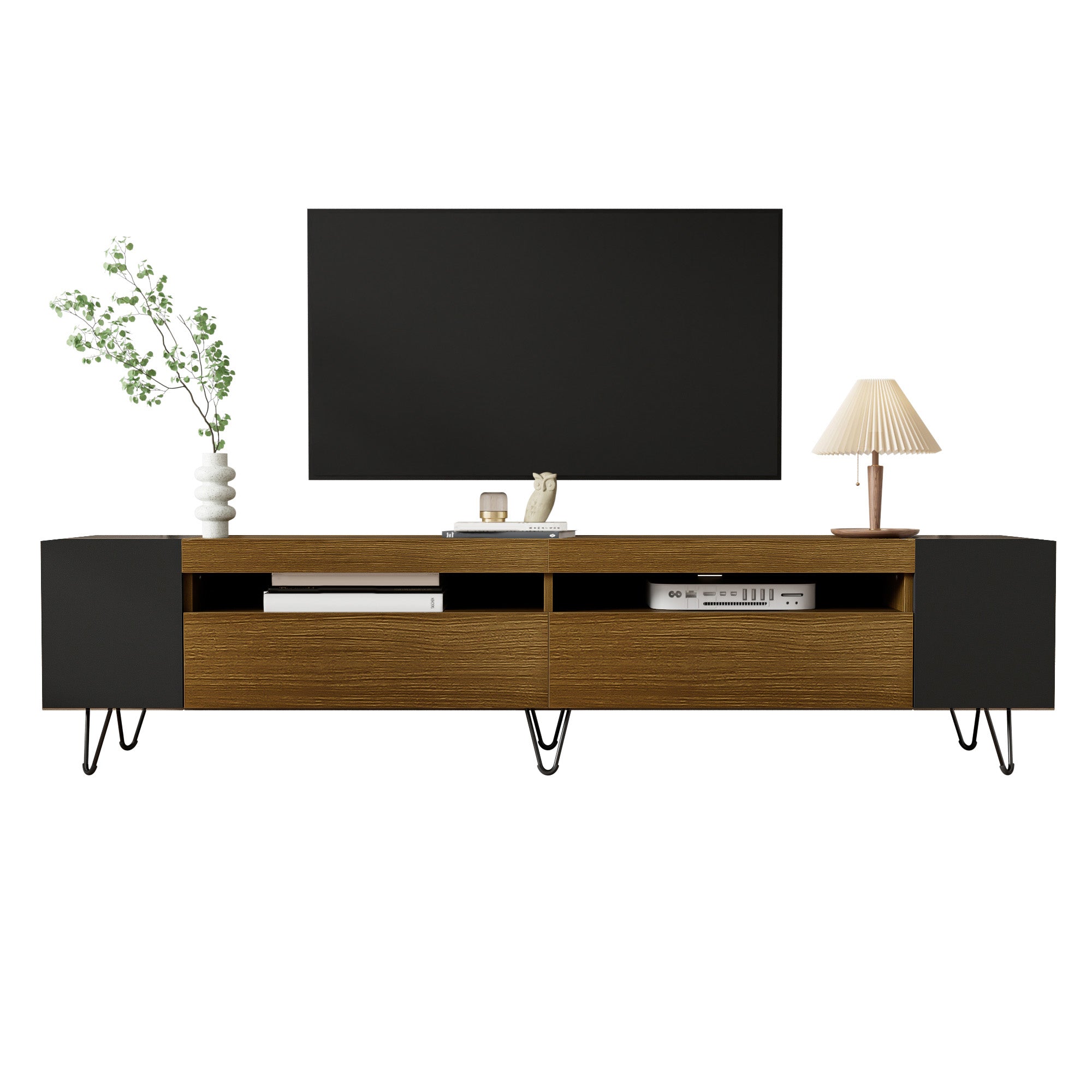 Modern TV Cabinet 180cm, Black and Wood Look