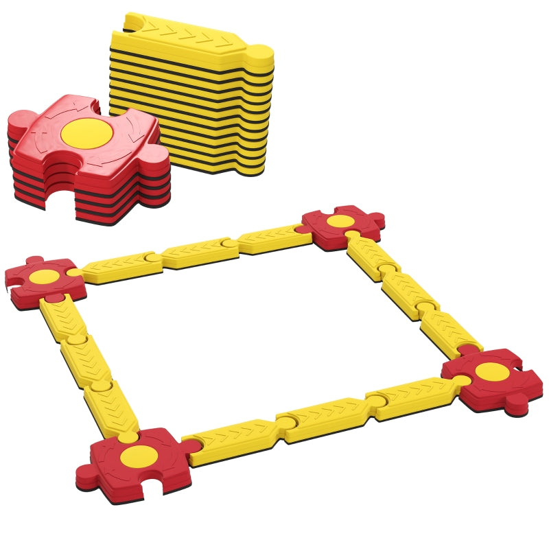 Children's Balance Beam Set with Freely Configurable Flexible Parts, Yellow and Red Plastic