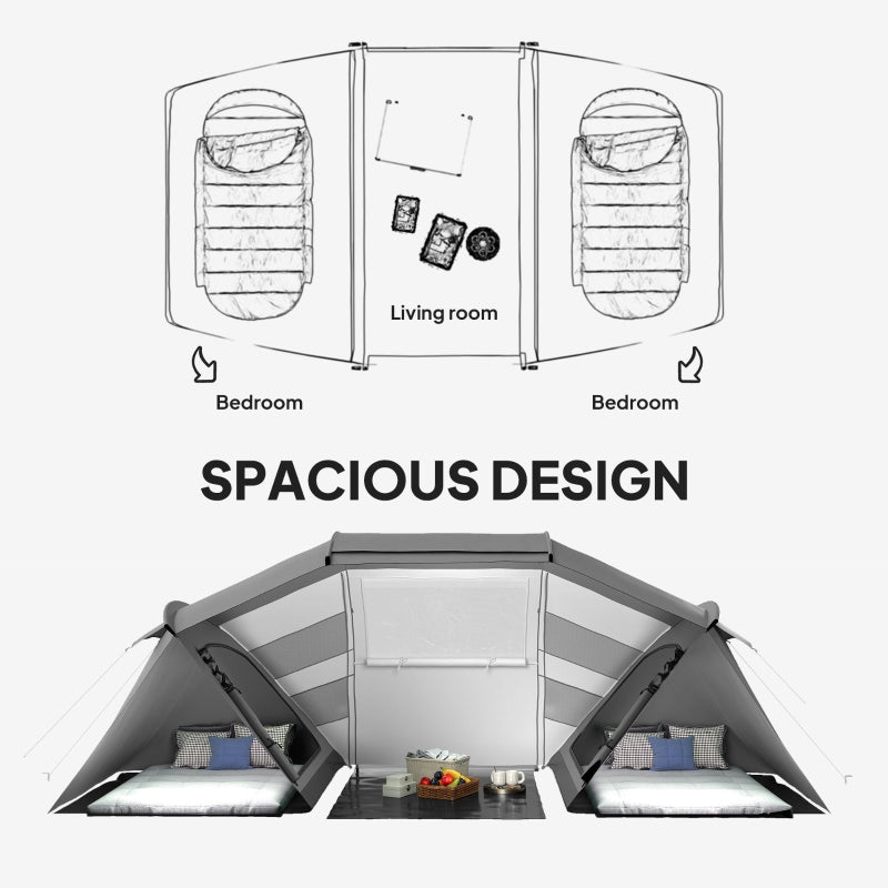 Camping Tent, 4-6 Man UV Protection, Charcoal Grey and White
