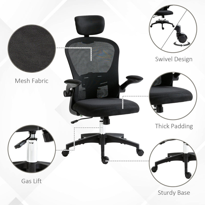 Multi-Adjustable Office Chair, Lumbar Support Headrest Mesh Back - Black
