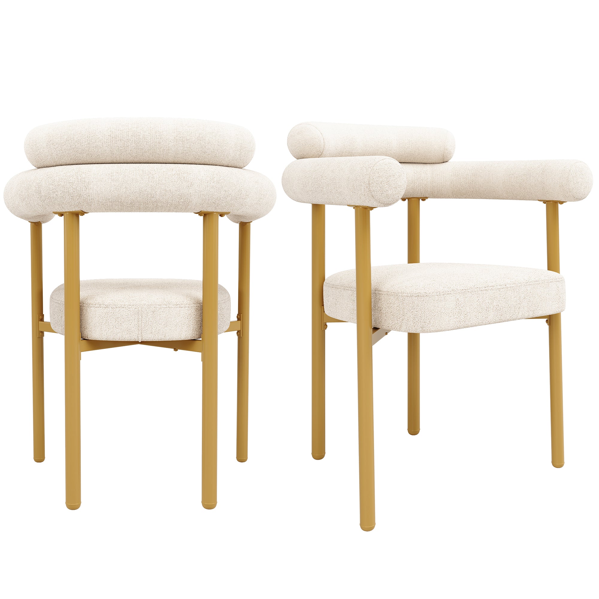 Dining Chairs Set of 2, Modern Simple Comfortable Ring Seats Gold Legs, Beige Suede