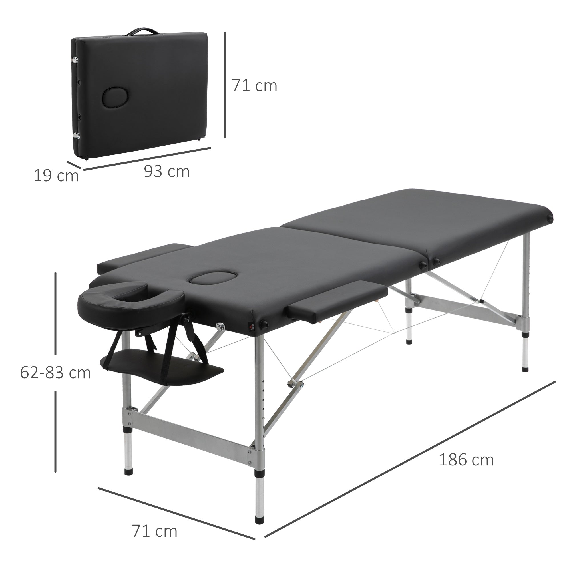 Foldable Massage Table 7-Zone Professional Height-Adjustable 130kg Capacity, Black
