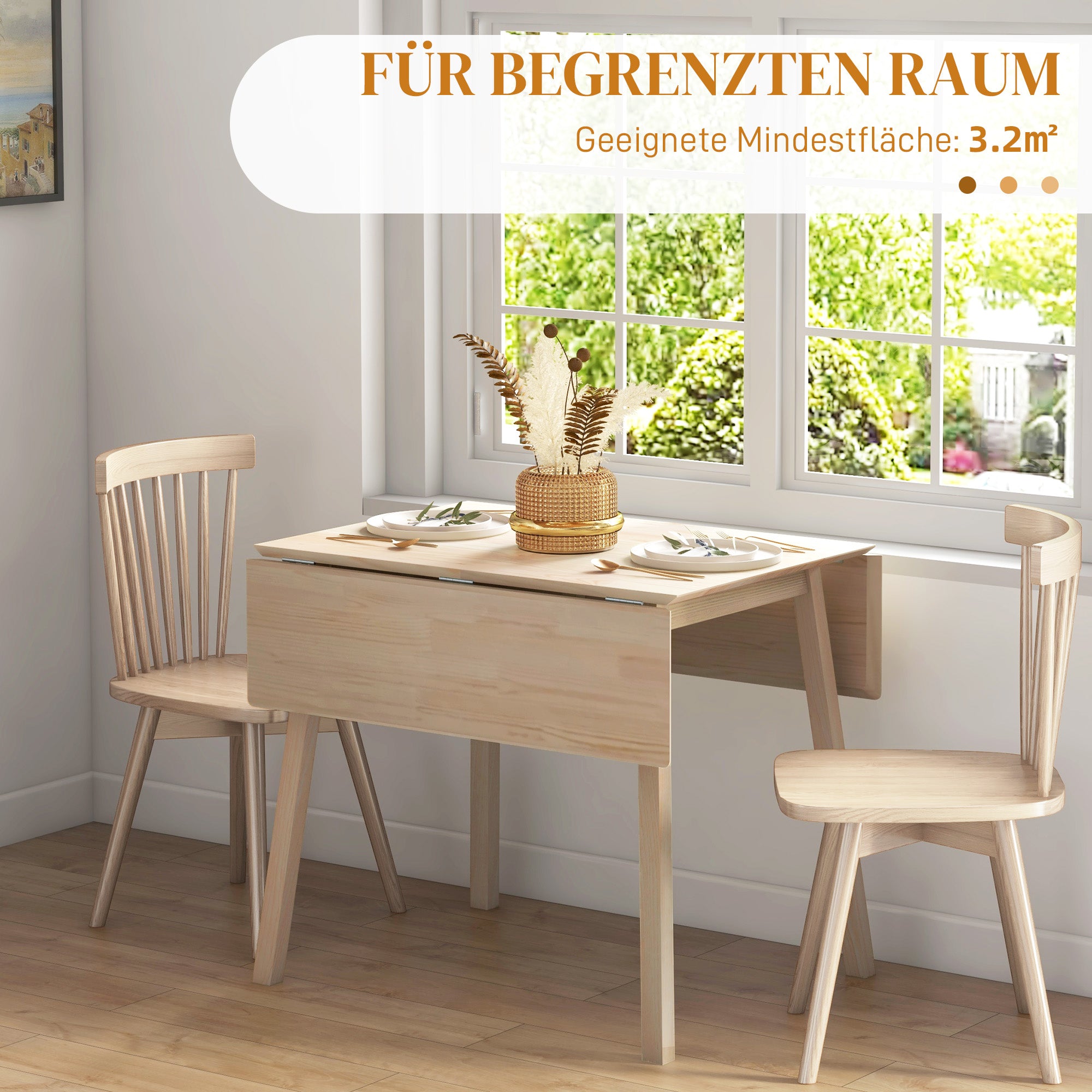 Folding Dining Table, 2-4 Person Small Space 110x86x75cm, Wood Natural Finish