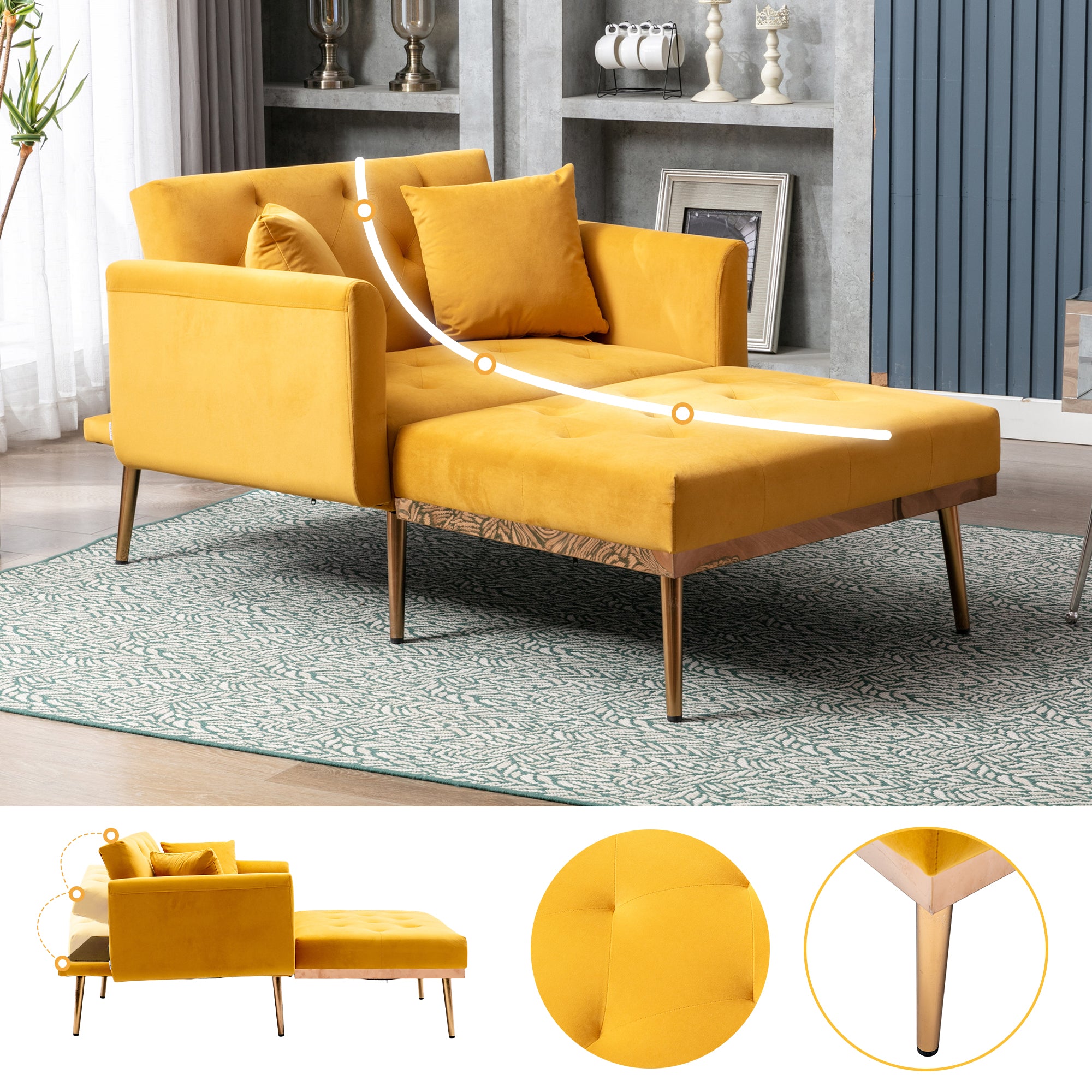 Armchair, Adjustable Backrest Recliner Folding Sofa, Mango