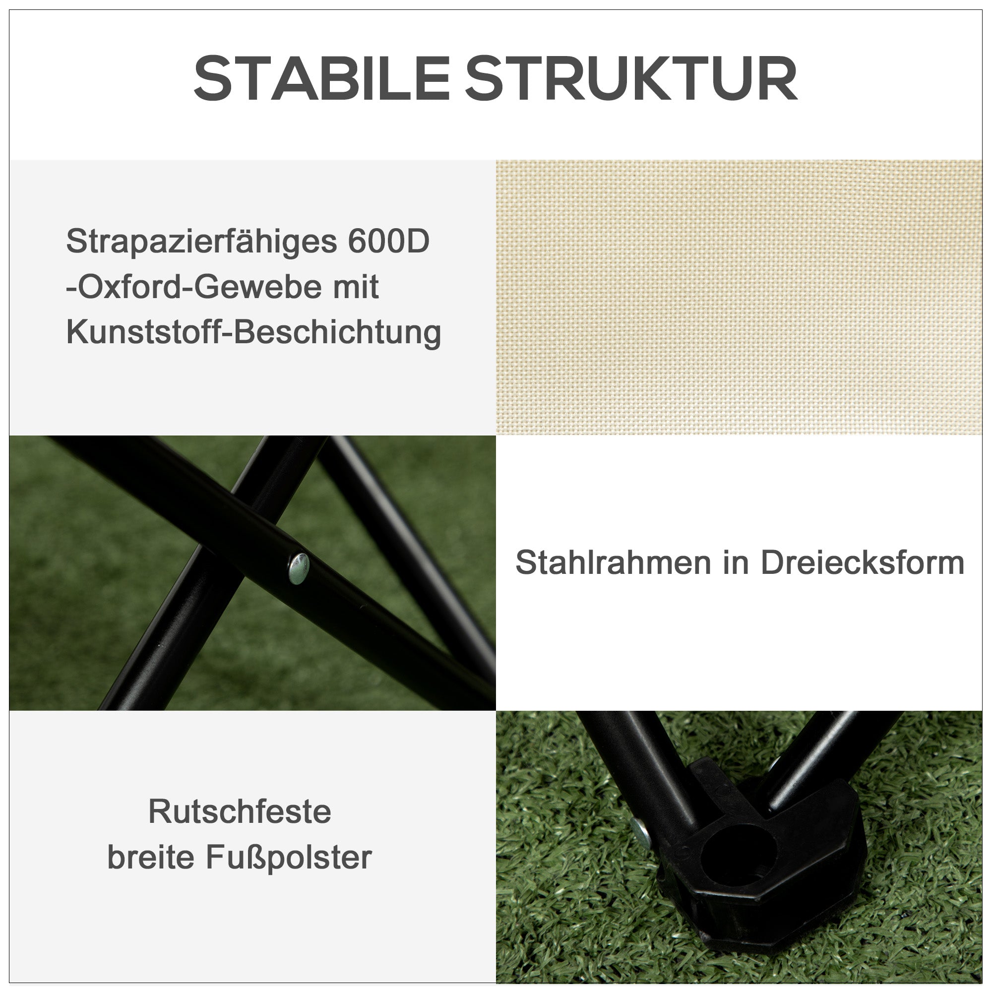 Camping Chair Foldable, Side Pocket Steel Legs, Oxford White