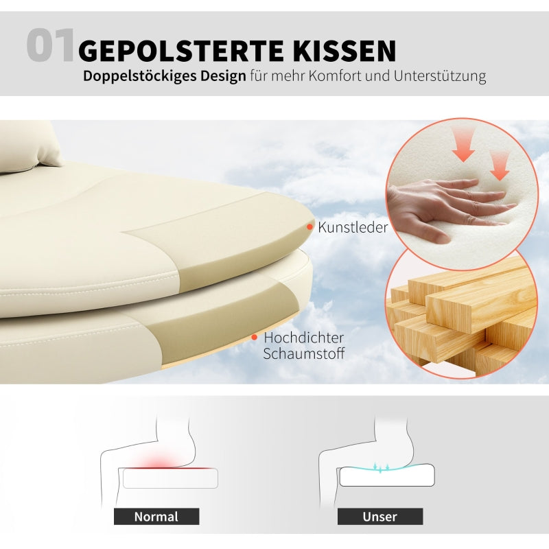 Armless Office Chair, Extra Cushion, Height Adjustable, Rollable, Faux Leather, Beige