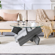 Round Coffee Table 79cm Tempered Glass Cross Legs - Gray MDF