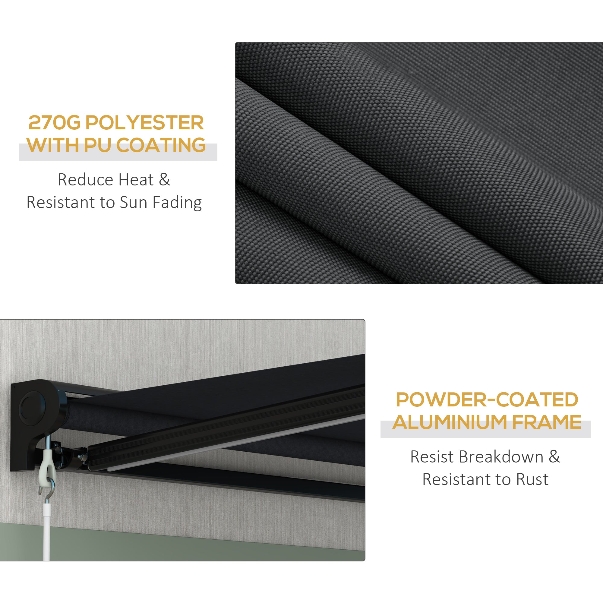 Electric Retractable Awning, 3 x 2.5m Sun Canopy with LED Light and Aluminium Frame