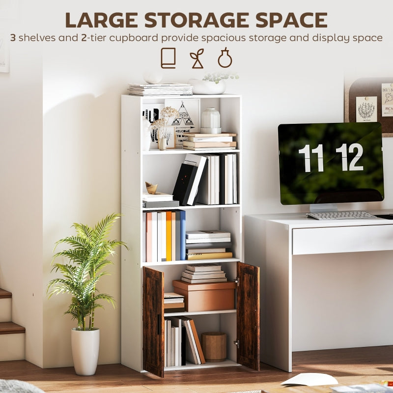 5-Tier Bookcase with Adjustable Shelf and Closed Cupboard, Rustic Brown