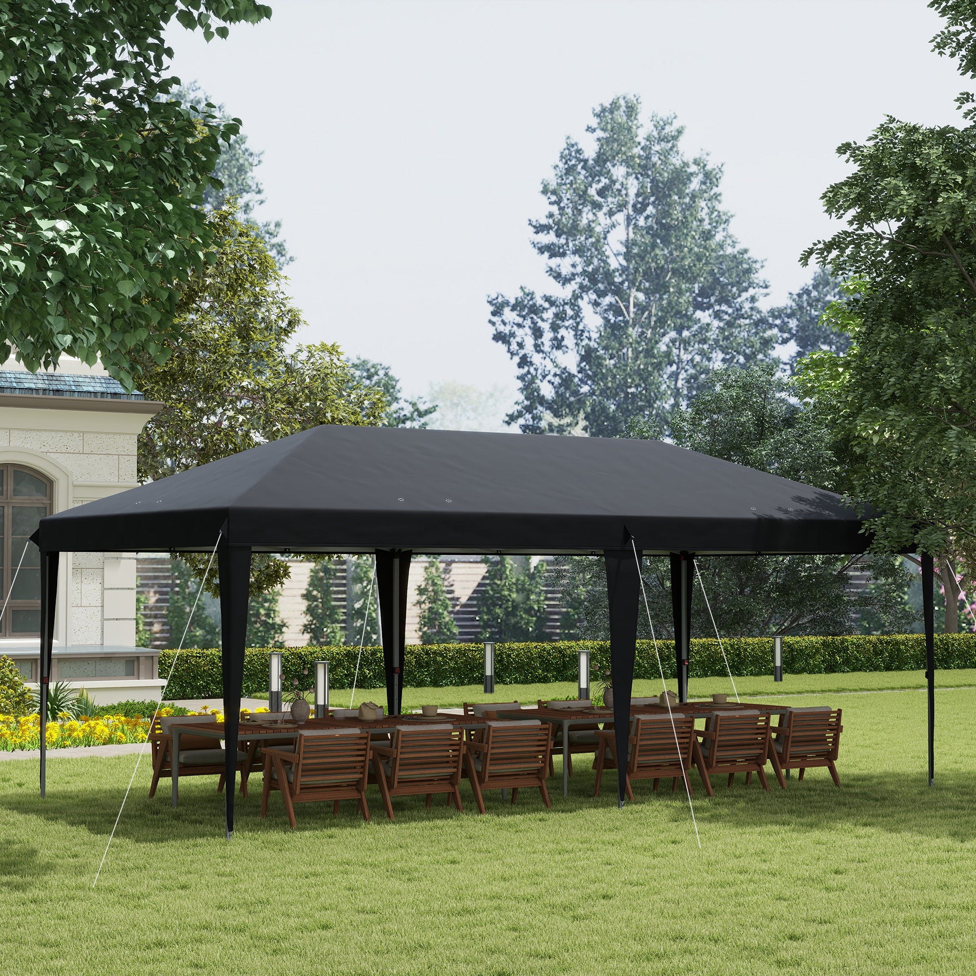 Pop Up Gazebo, 3 x 6m Foldable Canopy Tent Height Adjustable, Black