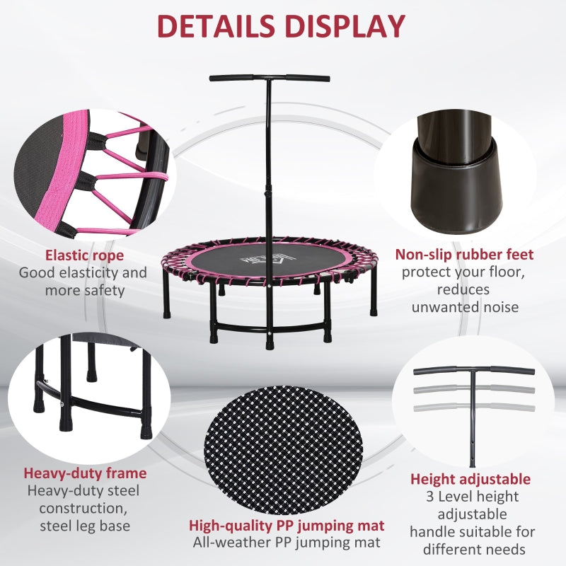 Mini Trampoline with Adjustable Handle, Round Steel Frame, Pink