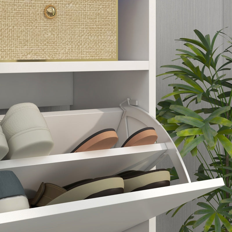 Shoe Storage Cabinet, 16 Pair with Flip Doors, High Gloss White