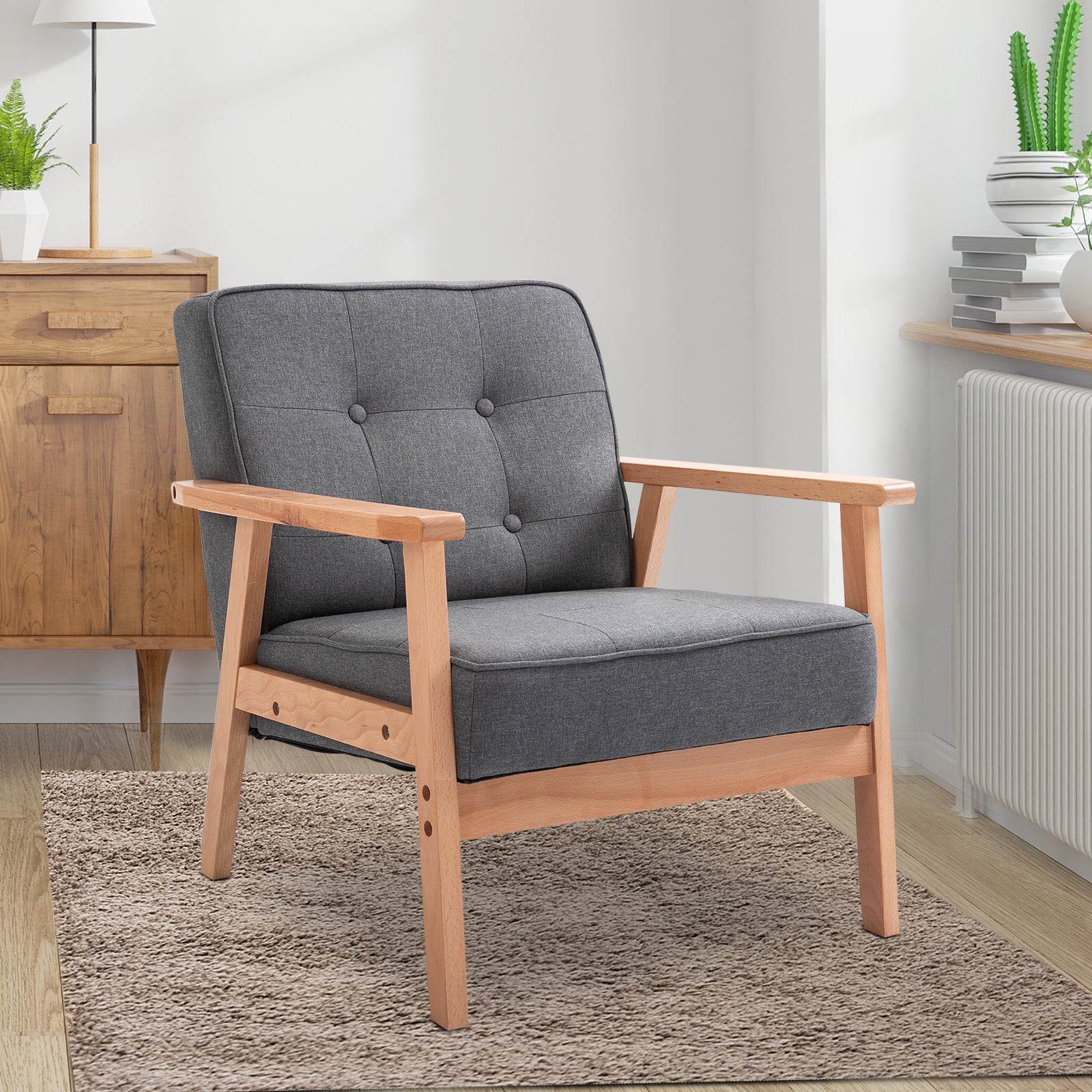 Minimalistic Accent Chair with Padded Wooden Frame - Dark Grey