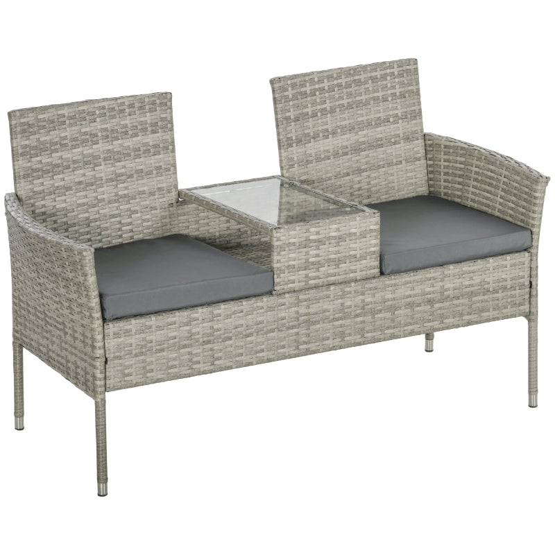 Two-Seat Chair with Middle Table Rattan Light Grey