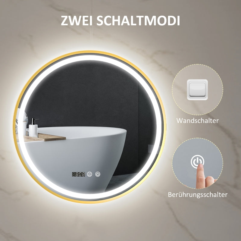 Bathroom Mirror with LED, Anti-Fog, Touch Control, Round