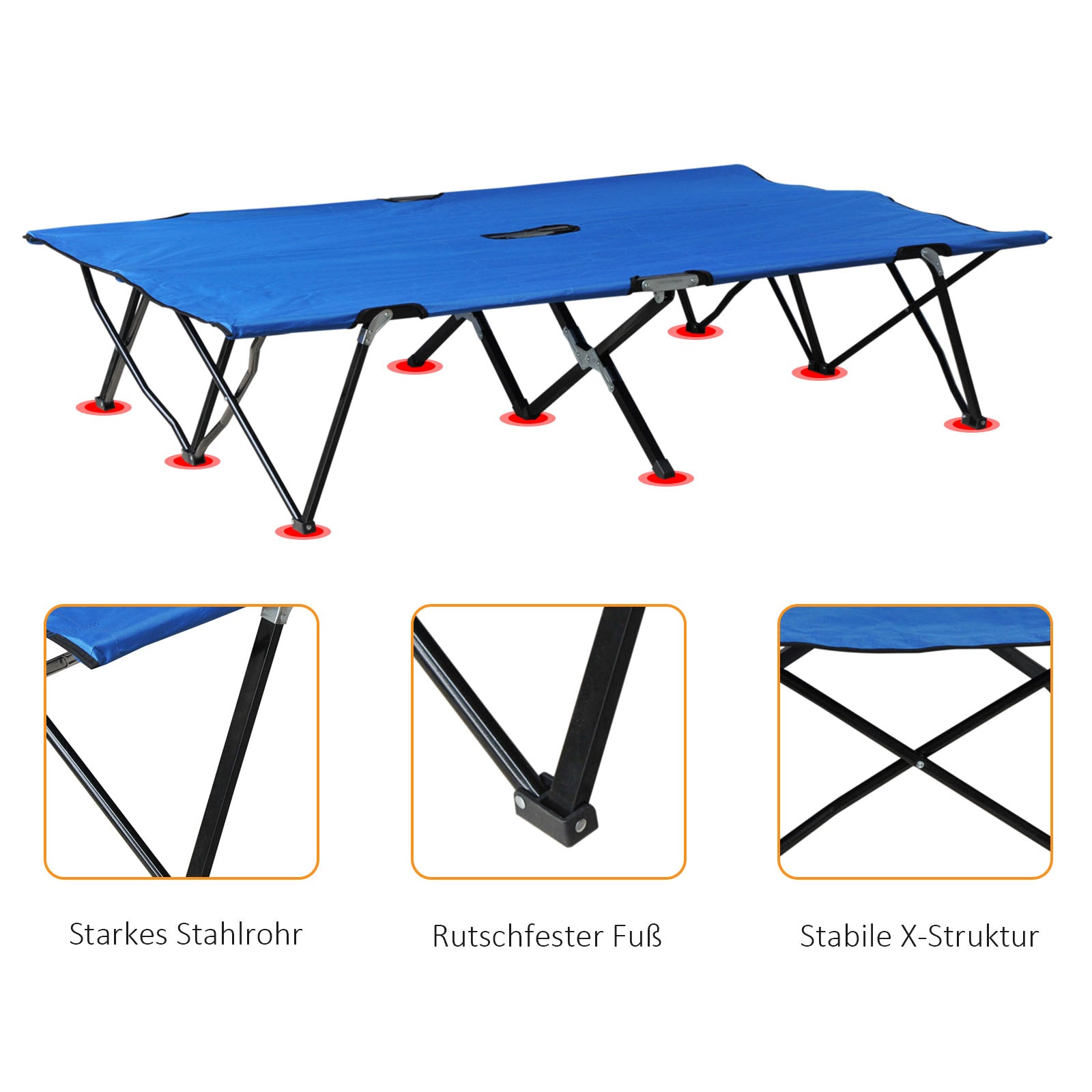 Folding Camping Bed, 2 Person with Carry Bag, 136 kg, Steel Oxford, Blue and Black