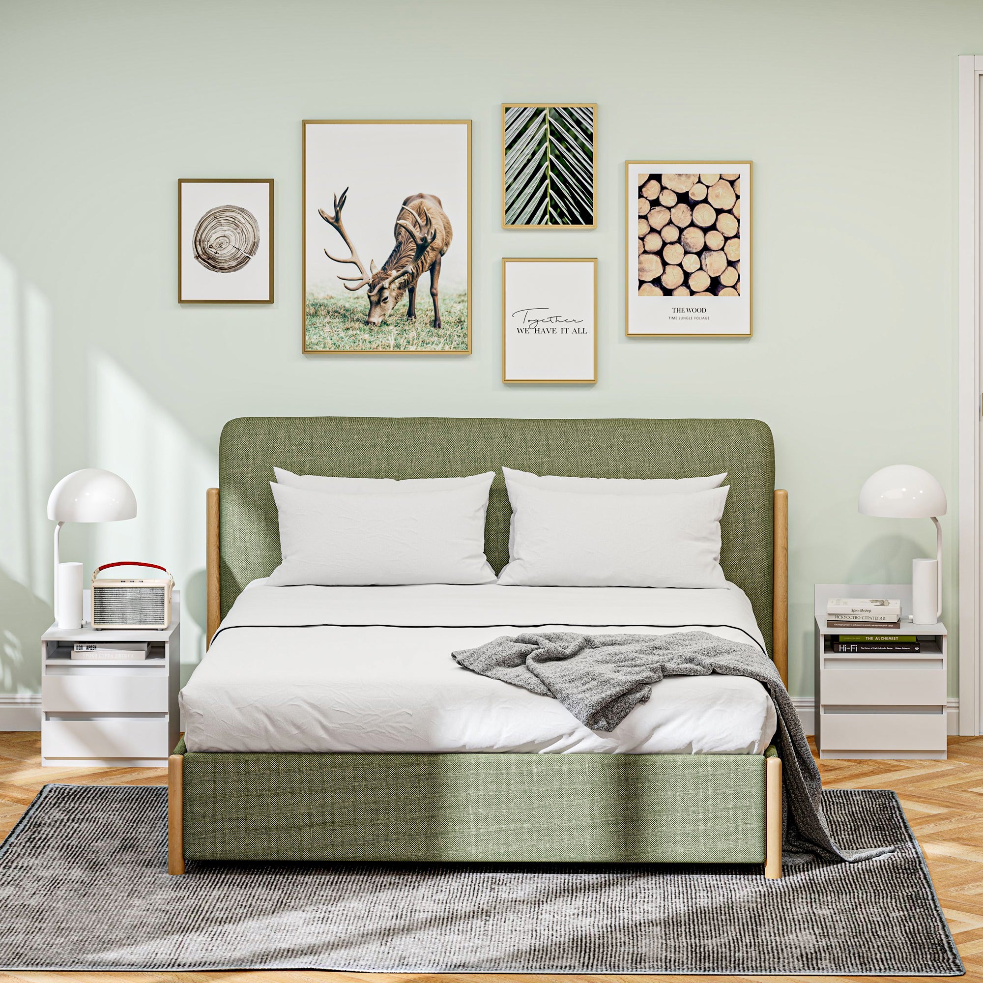 Set of 2 Bedside Tables, 2 Drawers, Nightstand with Shelf, White