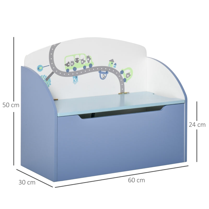 Kids Toy Box Storage Chest Bench with Safety Hinge, Wooden Blue